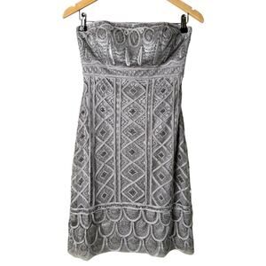 Sue Wong Beaded Embroidered Strapless Embellished Mini Dress in Silver Gray, 4
